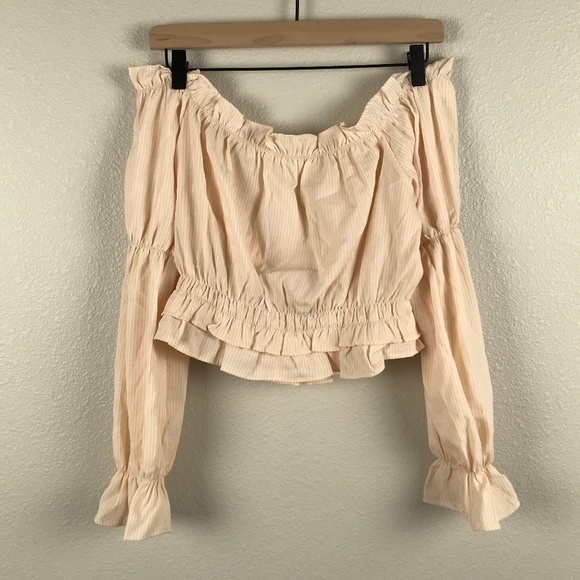 Shein Striped Off the Shoulder Ruffle Trim Top- M - Picture 6 of 12